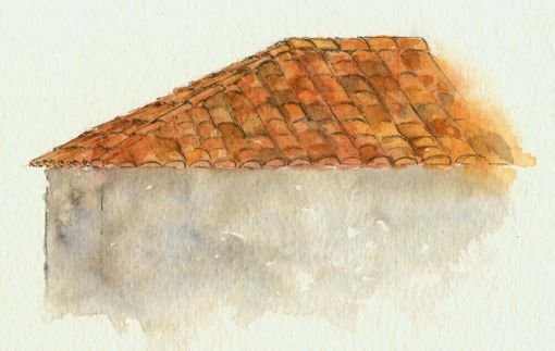 Черепичная крыша акварелью