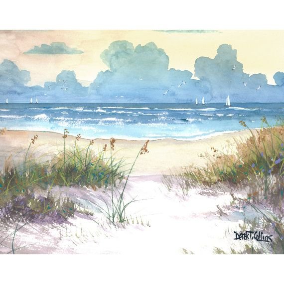 Море пляж акварель