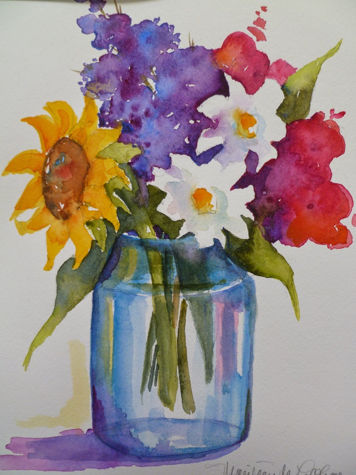 Цветок краски акварели в вазе