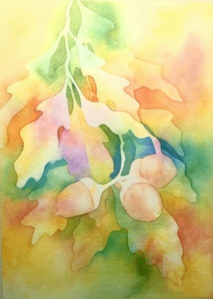 Лессировка акварель листья