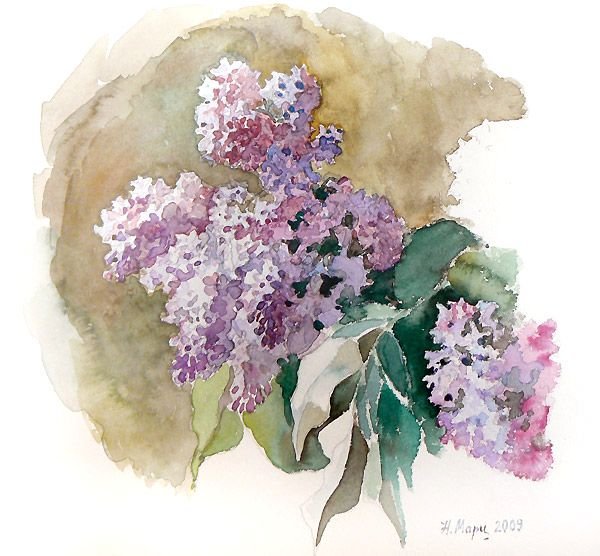 Сирень акварель пленэр