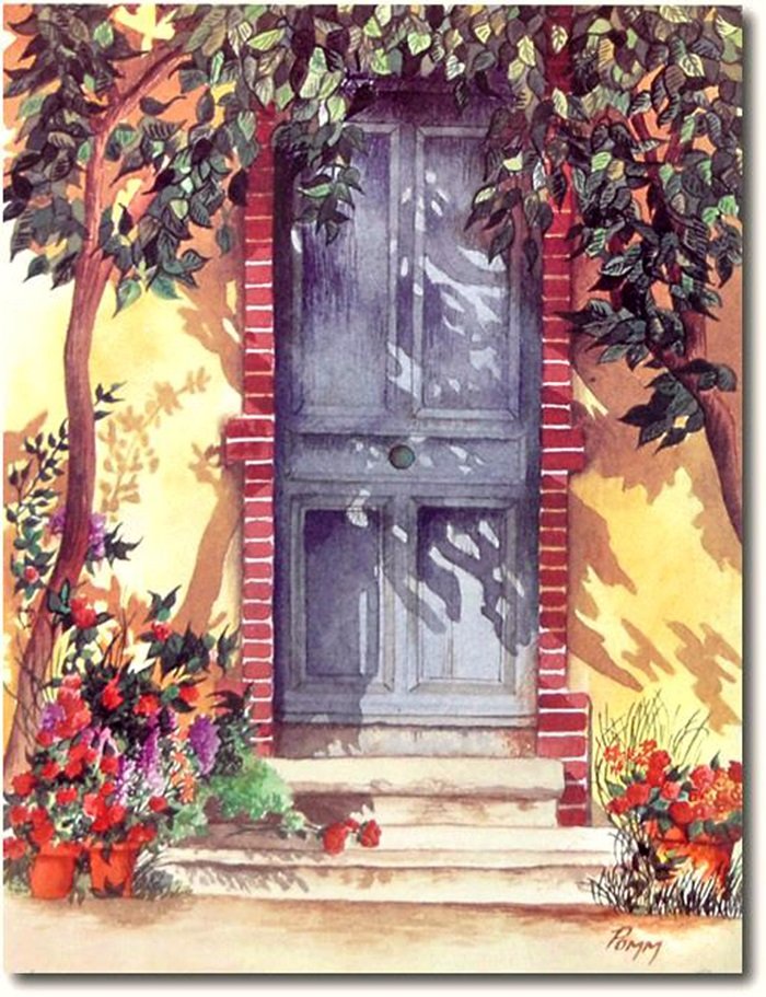 Картина двери открыты. Pomm Hepner художник. Акварели художницы pomm (USA). Окно иллюстрация. Дверь нарисованная.