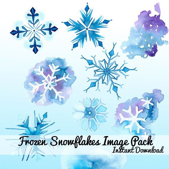 Снежинки и цветы акварель