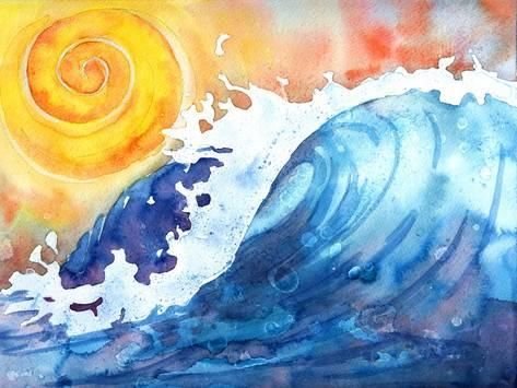 Океан солнце акварель