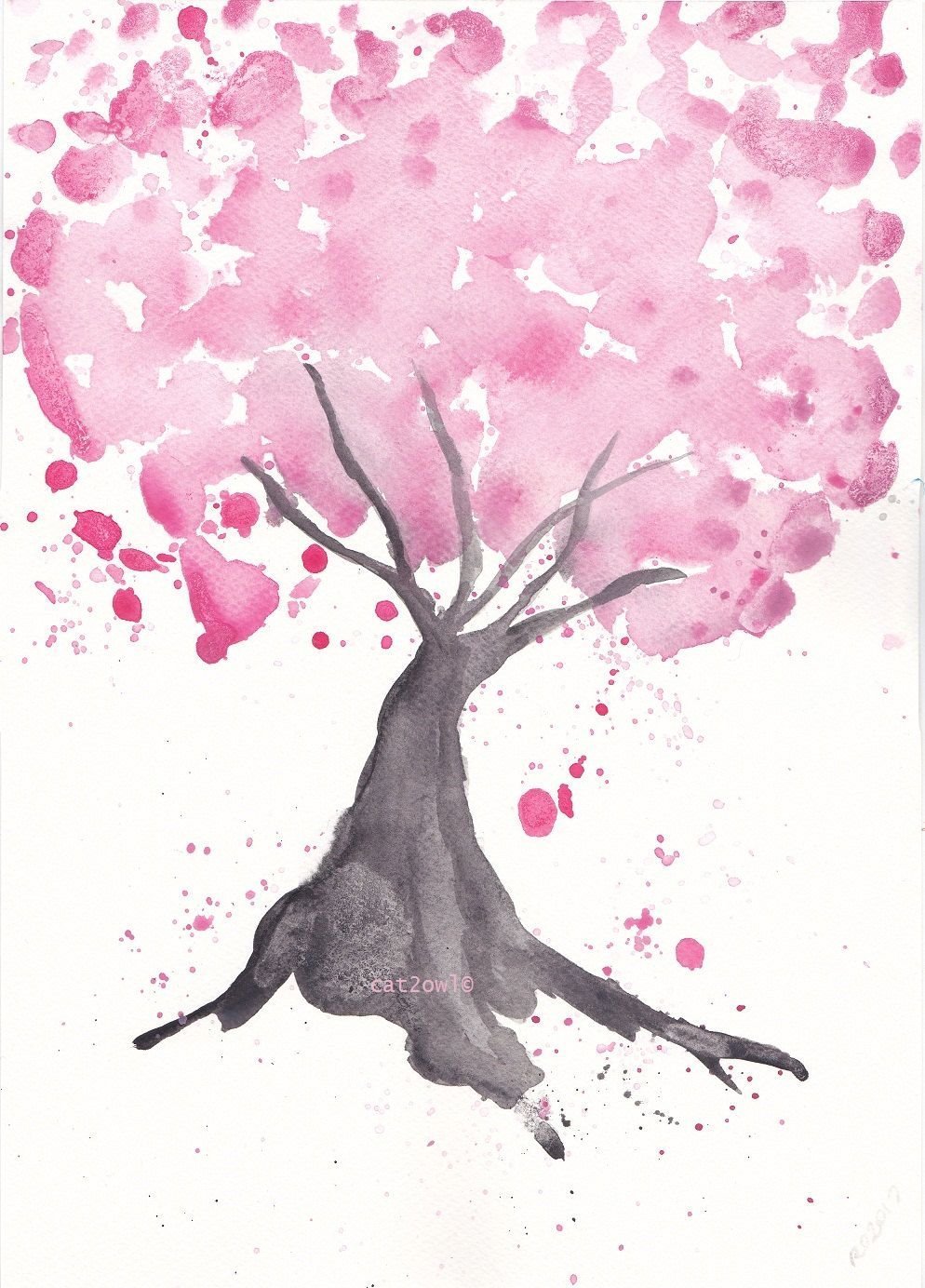 Дерево Сакуры гуашью