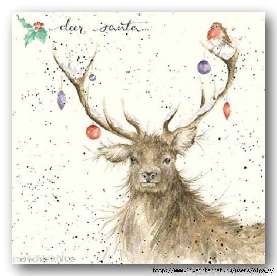 Олень акварель новый год