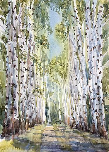 Декоративный пейзаж с березами
