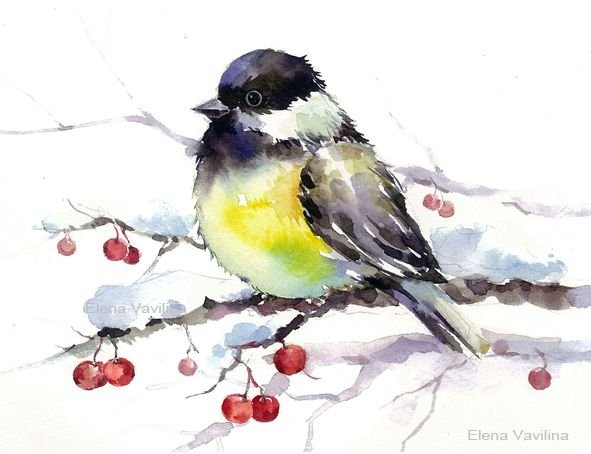 Птица летит акварель