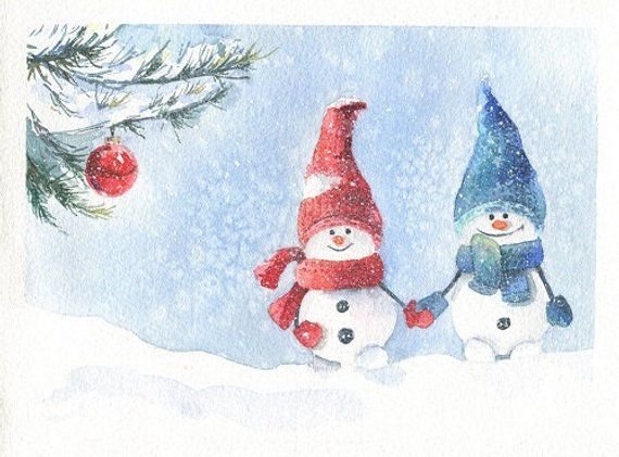 Снеговик рисунок акварелью (46 фото)
