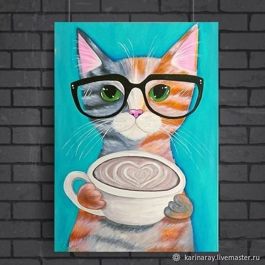 Картина акрилом котик