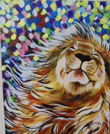 Лев красками для детей