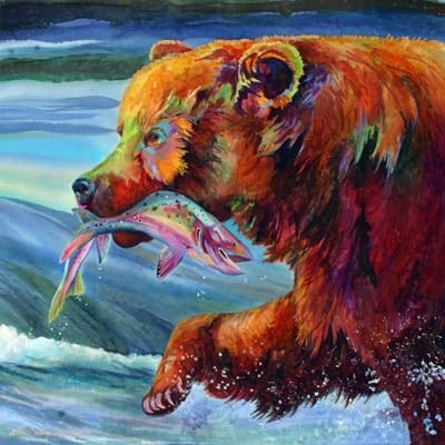 Картины акрилом медведь и рыба