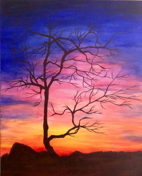 Дерево на закате акрилом