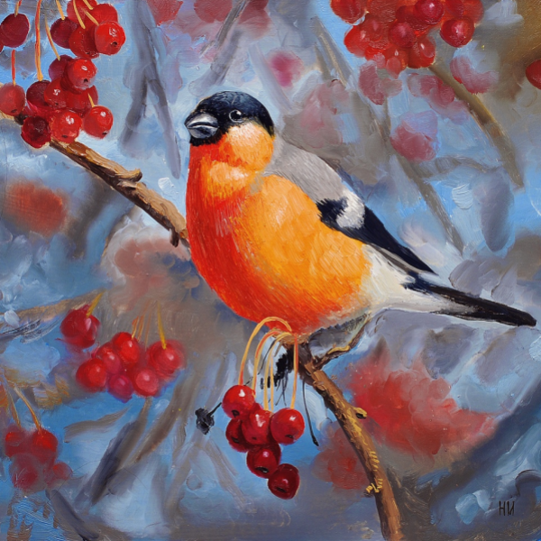 Снегирь гуашью