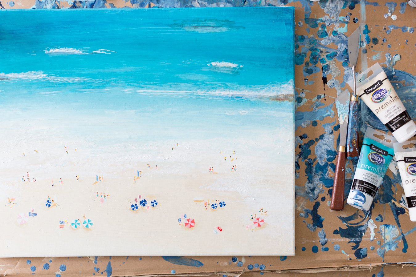 Paint the scene. Пляж акрилом на холсте. Море акриловыми красками. Картины акрилом пляж. Мальдивы живопись.