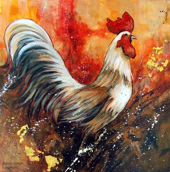Сказочный петух красками акриловыми