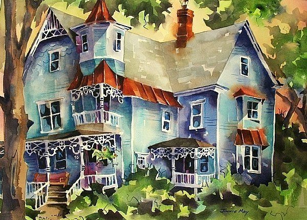 Домик акварелью цветной