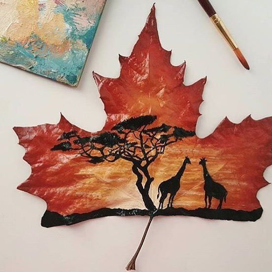 Рисование на листьях деревьев красками