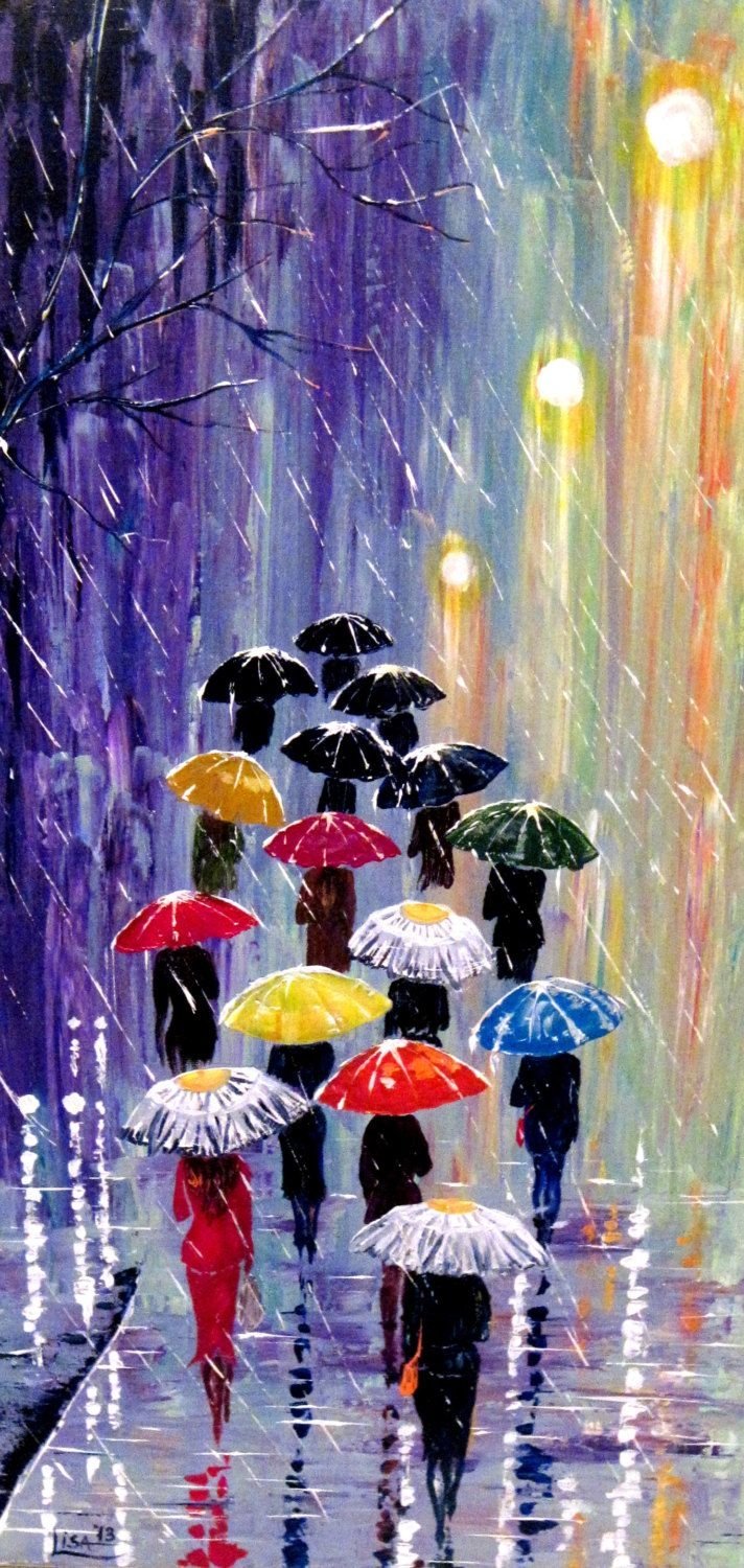Разноцветные зонтики живопись