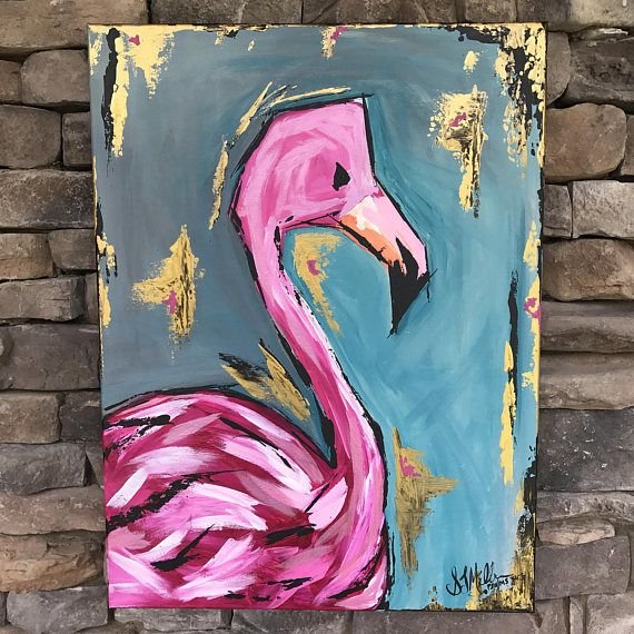 Рисунки акрилом на холсте Фламинго