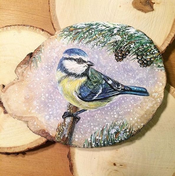 Акрилом по дереву новогодние