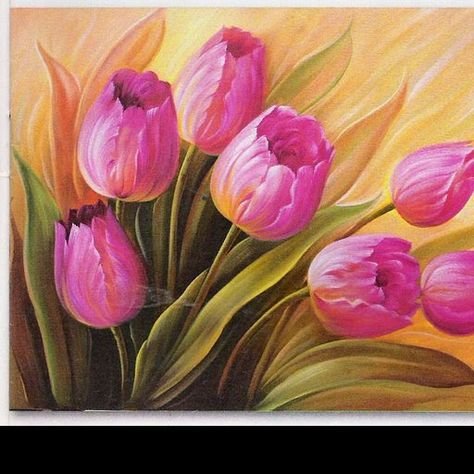 Рисование акрилом тюльпан