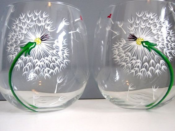 Витражная роспись по стеклу одуванчики