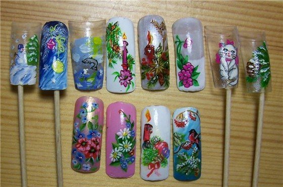 Роспись на ногтях акриловыми красками пошагово