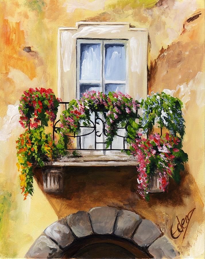 Картина на балконе. Картины художников итальянские и испанские Балкончики с цветами. Балкон живопись. Окно живопись. Итальянское окно живопись.