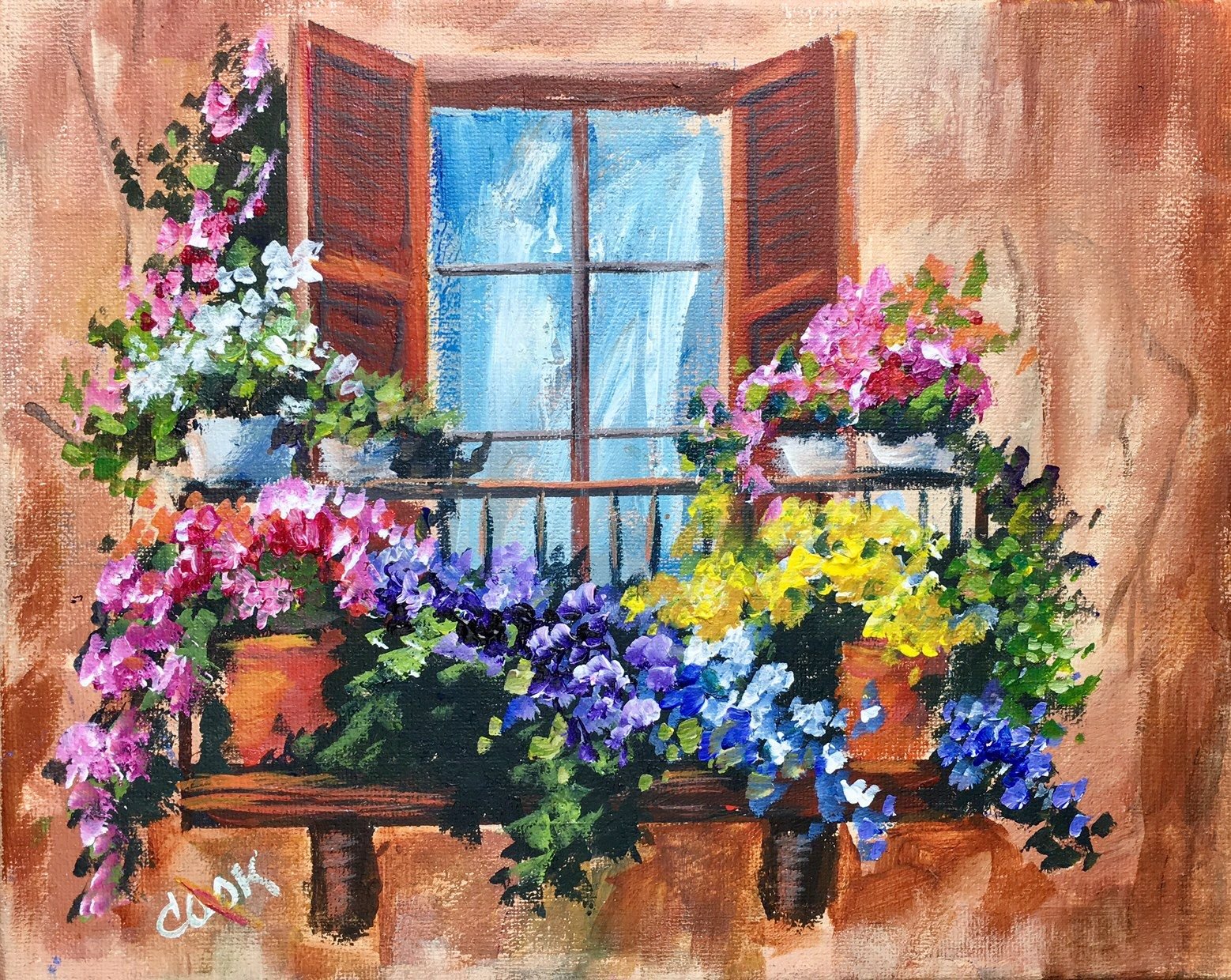 Картина на балконе. Цветы на окне. Окно акварель. Окно с цветами. Картины с окном и цветами.