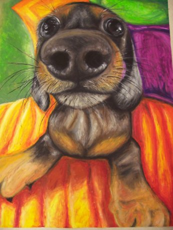 Смешной щенок рисунок гуашью