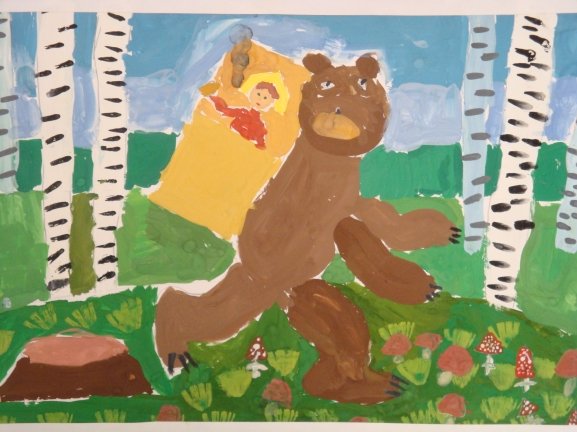 Рисование по сказке Маша и медведь в подготовительной группе