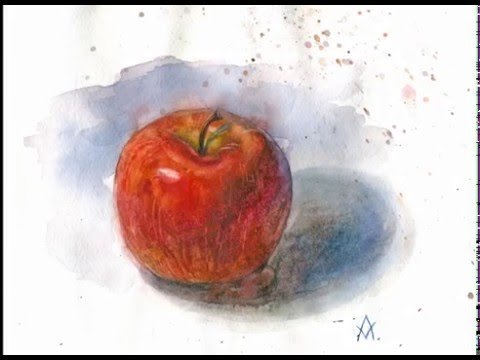 Яблоко с тенью красками