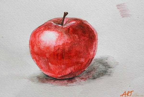 Объемное яблоко акварелью