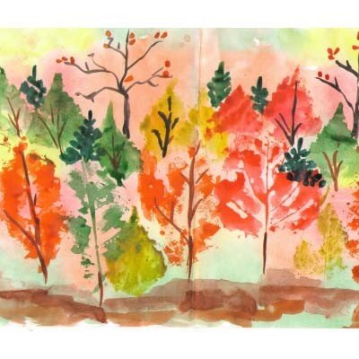 Пейзаж отпечатками листьев