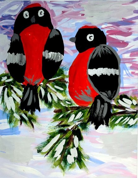 Снегирь рисунок фломастерами