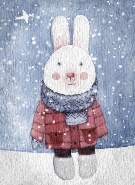 Заяц на снегу рисование