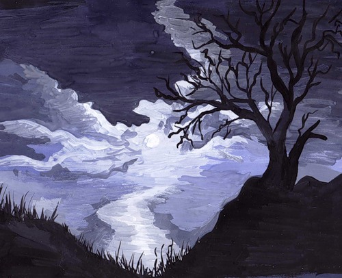 Темные пейзажи гуашью