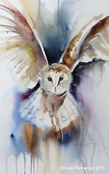 Сова летит акварель