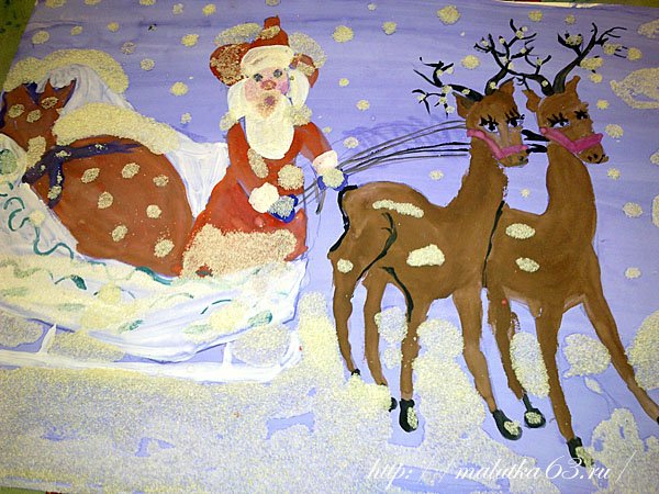 Дед Мороз с оленями красками