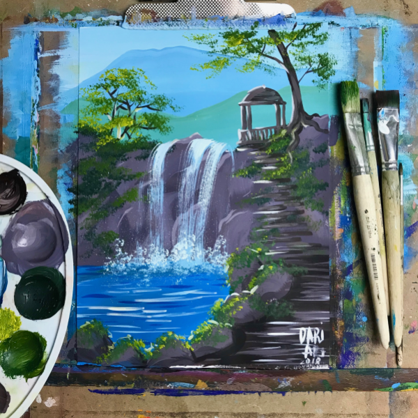 Водопад гуашью мастер класс