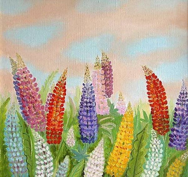 Люпины гуашью