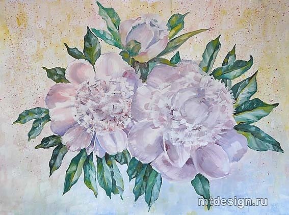 Рисунок гуашью цветы пионы