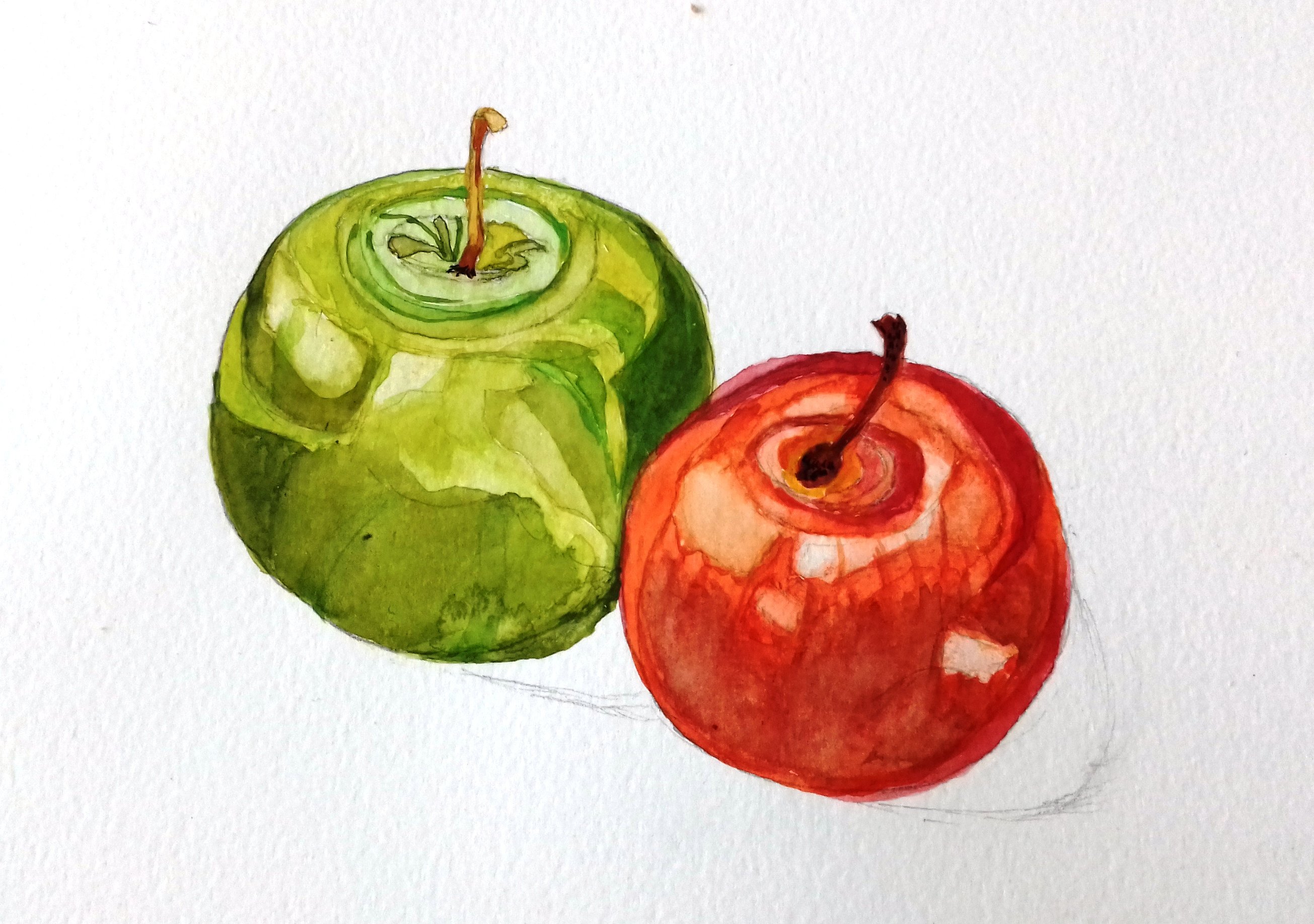 Зеленое яблоко гуашью декоративно