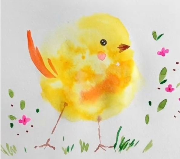 Цыпленок гуашью