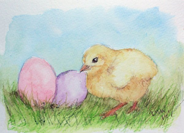 Цыплята акварелью для детей