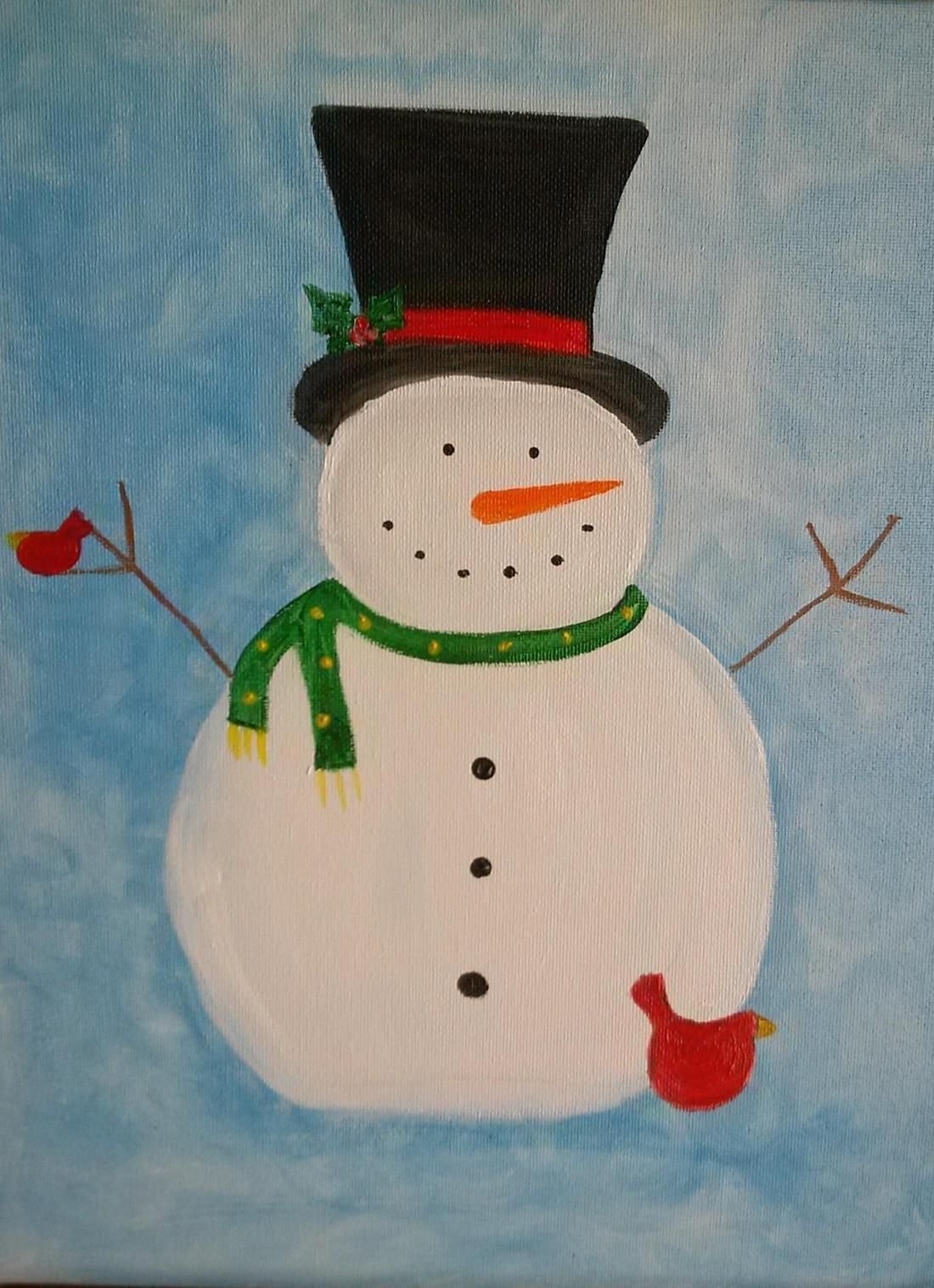 Снеговик красками для детей