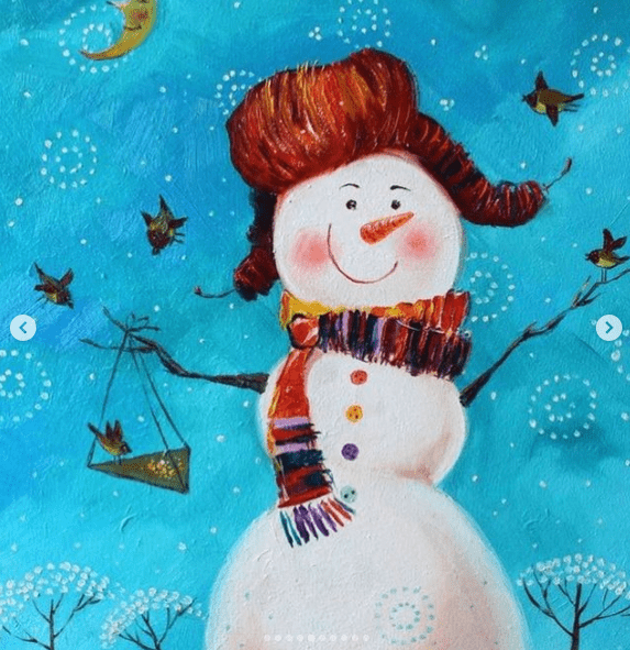 Снеговик гуашью