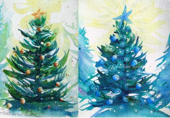 Рисование елки в разных техниках красками