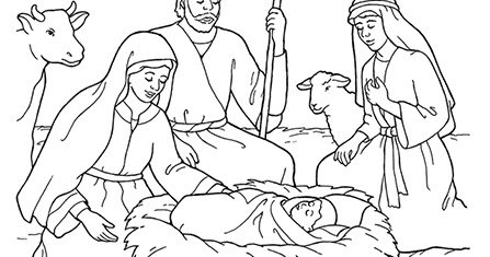 Раскраска Мария Иосиф и Иисус
